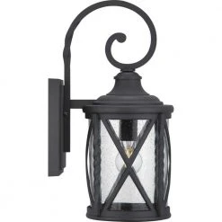 Home Decorators Collection Walcott Manor 8 in. One-Light Gilded Iron Industrial Outdoor Wall Lantern Sconce with Clear Seeded Glass -Flora Home Decorators Soldes black home decorators collection outdoor sconces 7954hdcbldi 44 1000