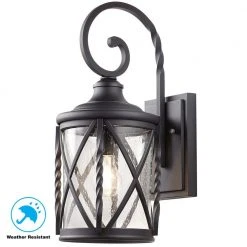 Home Decorators Collection Walcott Manor 8 in. One-Light Gilded Iron Industrial Outdoor Wall Lantern Sconce with Clear Seeded Glass -Flora Home Decorators Soldes black home decorators collection outdoor sconces 7954hdcbldi 66 1000