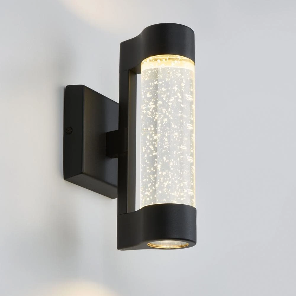 Home Decorators Collection Ansel Black Integrated LED Indoor/Outdoor Modern Garage Light Wall Lantern Sconce Light Fixture with Bubble Glass 8 Home Decorators Collection Ansel Black Integrated LED Indoor/Outdoor Modern Garage Light Wall Lantern Sconce Light Fixture with Bubble Glass - Image 6