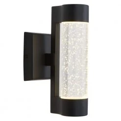 Home Decorators Collection Ansel Black Integrated LED Indoor/Outdoor Modern Garage Light Wall Lantern Sconce Light Fixture with Bubble Glass