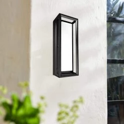 Home Decorators Collection Hubspace Modern 1-Light Black LED Outdoor Wall Lantern Sconce with Color Changing Light Output from 3000K-6000K (1-Pack) -Flora Home Decorators Soldes black home decorators collection outdoor sconces g19226 1f 1000