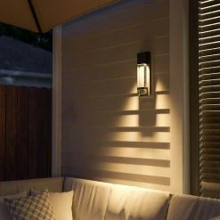 Home Decorators Collection 1-Light Black LED Integrated Outdoor Sconce Lantern Light with Seeded Glass -Flora Home Decorators Soldes black home decorators collection outdoor sconces hdp98270 1f 1000