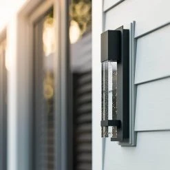 Home Decorators Collection 1-Light Black LED Integrated Outdoor Sconce Lantern Light with Seeded Glass -Flora Home Decorators Soldes black home decorators collection outdoor sconces hdp98270 4f 1000