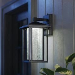 Home Decorators Collection Mauvo Canyon Collection Black Outdoor Seeded Glass Dusk to Dawn Wall Lantern Sconce -Flora Home Decorators Soldes black home decorators collection outdoor sconces kb 06005 del 40 1000