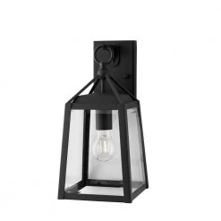 Home Decorators Collection Blakeley Transitional 1-Light Black Outdoor Wall Lantern with Beveled Glass