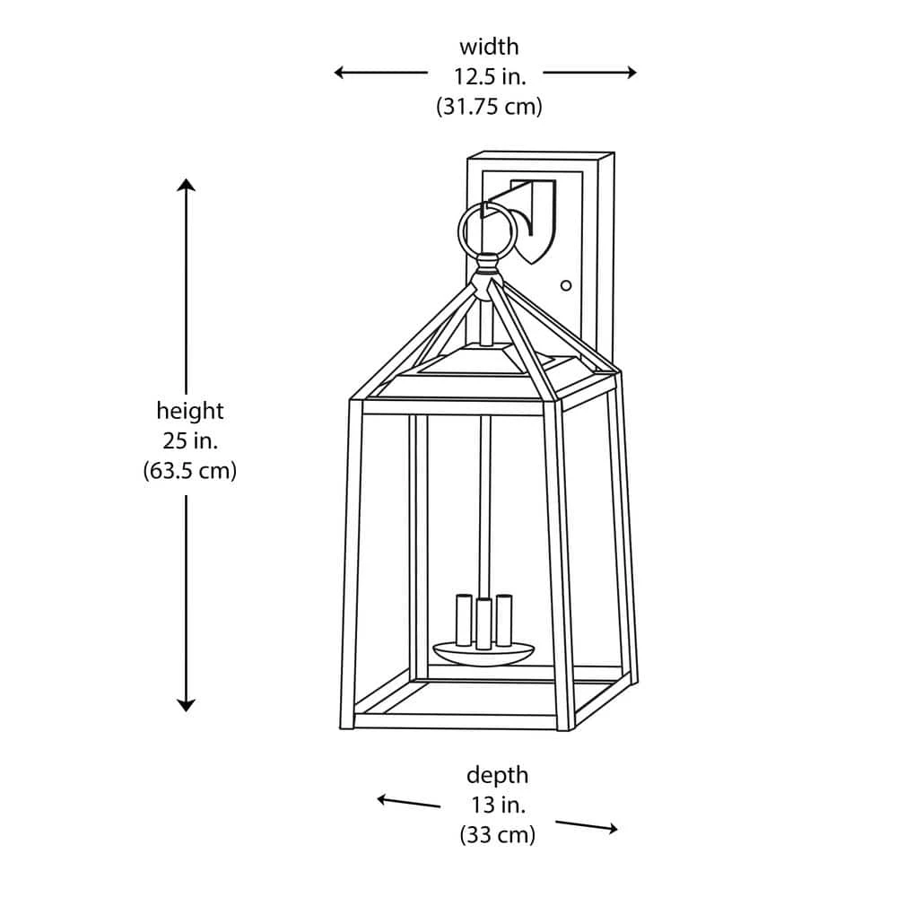 Home Decorators Collection Blakeley Transitional 3-Light Black Hardwired Extra Large Outdoor Wall Lantern Sconce with Beveled Glass 5 Home Decorators Collection Blakeley Transitional 3-Light Black Hardwired Extra Large Outdoor Wall Lantern Sconce with Beveled Glass - Image 3