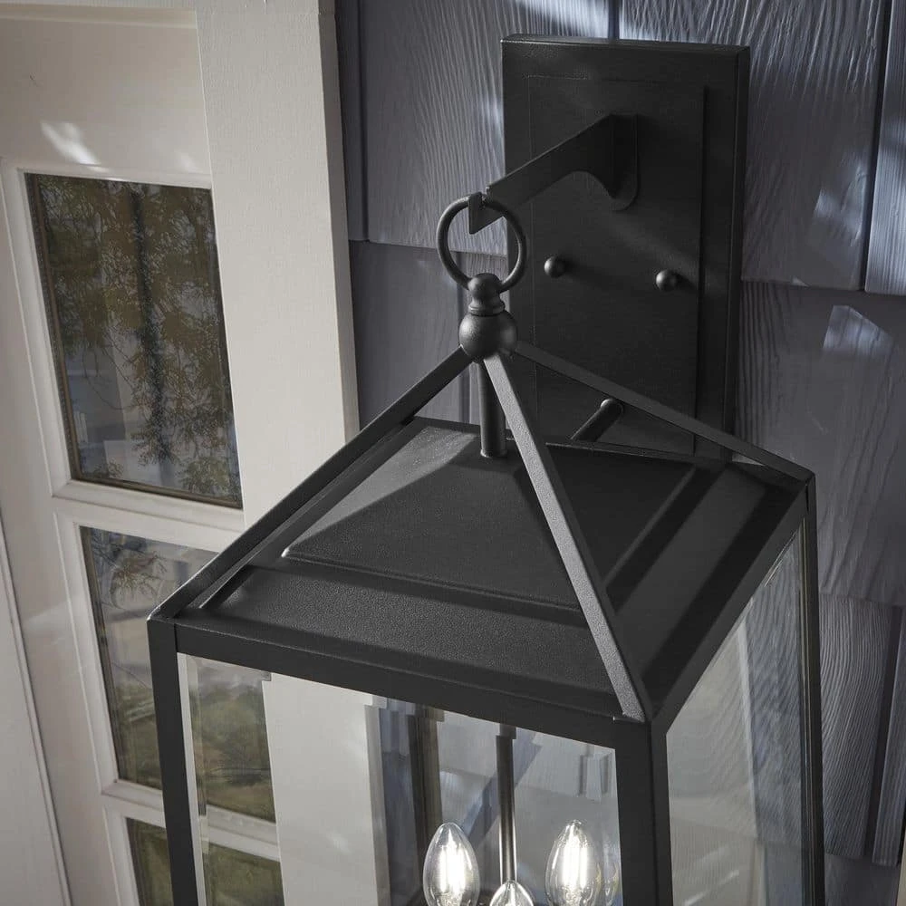 Home Decorators Collection Blakeley Transitional 3-Light Black Hardwired Extra Large Outdoor Wall Lantern Sconce with Beveled Glass 10 Home Decorators Collection Blakeley Transitional 3-Light Black Hardwired Extra Large Outdoor Wall Lantern Sconce with Beveled Glass - Image 8