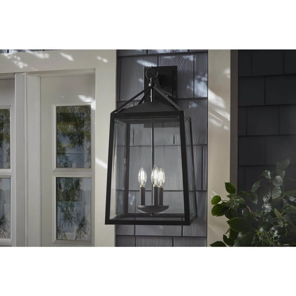 Home Decorators Collection Blakeley Transitional 3-Light Black Hardwired Extra Large Outdoor Wall Lantern Sconce with Beveled Glass 4 Home Decorators Collection Blakeley Transitional 3-Light Black Hardwired Extra Large Outdoor Wall Lantern Sconce with Beveled Glass - Image 2