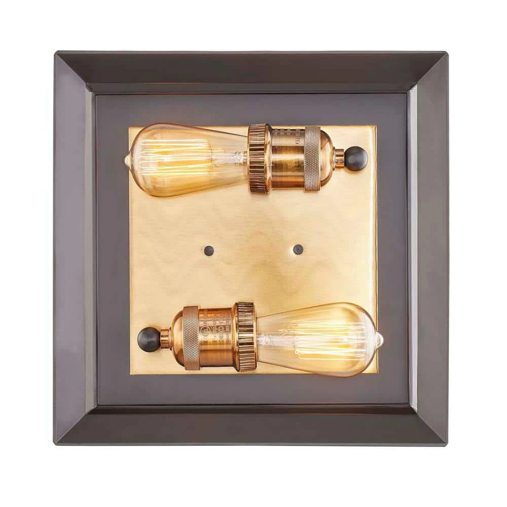 Home Decorators Collection Walden Forge 2-Light Black Frame Flush Mount Ceiling Light with Antique Brass Sockets 7 Home Decorators Collection Walden Forge 2-Light Black Frame Flush Mount Ceiling Light with Antique Brass Sockets - Image 5