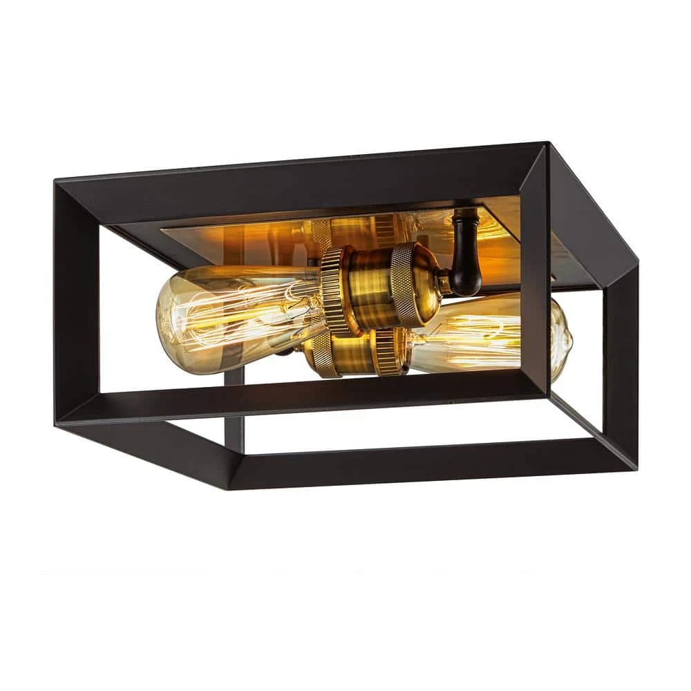Home Decorators Collection Walden Forge 2-Light Black Frame Flush Mount Ceiling Light with Antique Brass Sockets 3 Home Decorators Collection Walden Forge 2-Light Black Frame Flush Mount Ceiling Light with Antique Brass Sockets