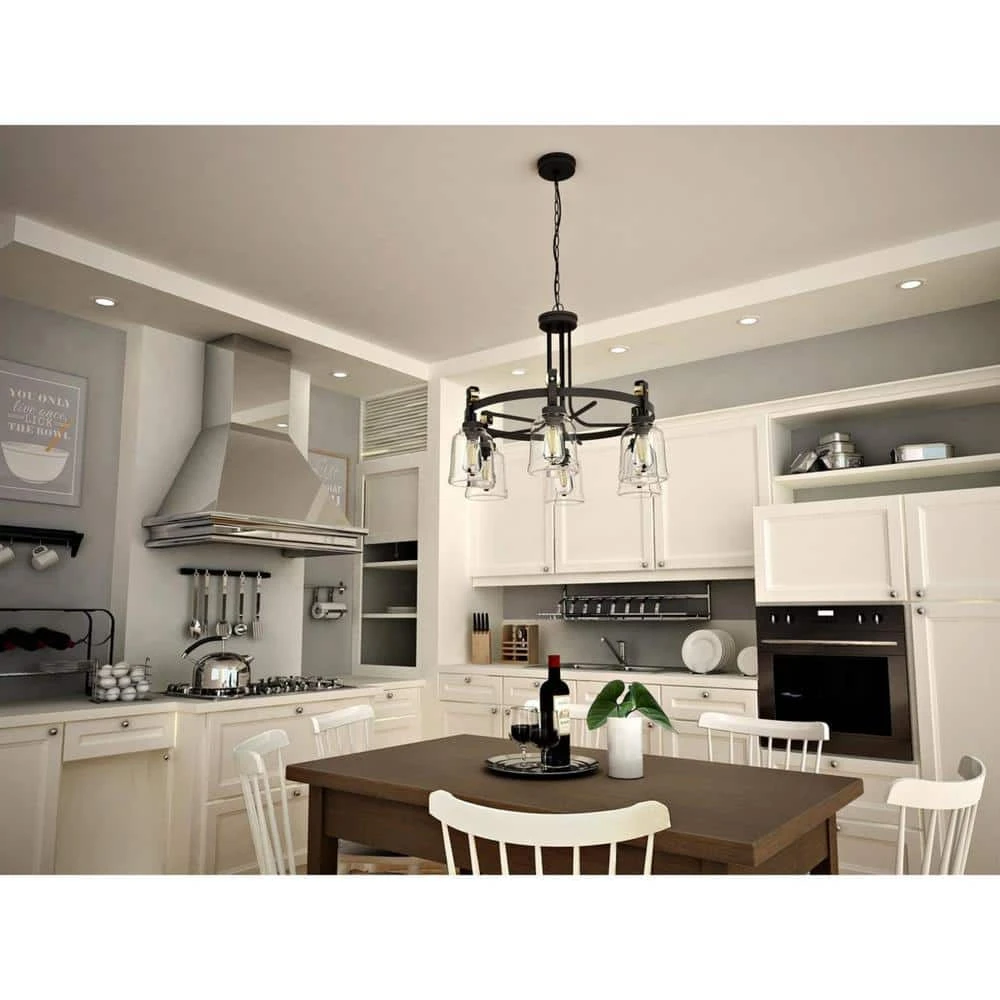 Home Decorators Collection Knollwood 30 in. 5-Light Blackened Bronze Industrial Round Chandelier with Brass Accents and Clear Glass Shades 10 Home Decorators Collection Knollwood 30 in. 5-Light Blackened Bronze Industrial Round Chandelier with Brass Accents and Clear Glass Shades - Image 8