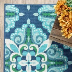Home Decorators Collection Bayview Blue/Aqua 5 ft 3 in x 7 ft 6 in Outdoor Area Rug -Flora Home Decorators Soldes blue aqua home decorators collection outdoor rugs 9526220310 fa 1000