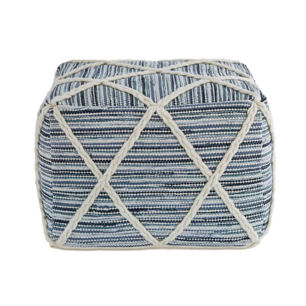 Home Decorators Collection Blue Cross Woven Square Floor Pouf Ottoman (20 in.) 4 Home Decorators Collection Blue Cross Woven Square Floor Pouf Ottoman (20 in.) - Image 2
