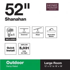 Home Decorators Collection Shanahan 52 in. Indoor/Outdoor LED Bronze Ceiling Fan with Light Kit, Downrod and Reversible Blades -Flora Home Decorators Soldes bronze home decorators collection ceiling fans with lights 59201 1d 1000