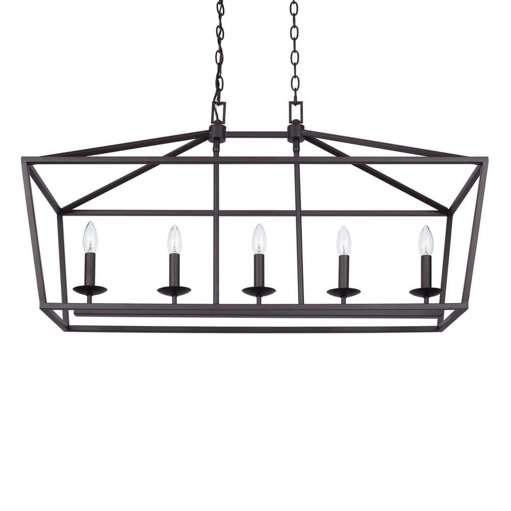 Home Decorators Collection Weyburn 5-Light 36 in. Bronze Caged Farmhouse Linear Island Hanging Chandelier for Kitchen 11 Home Decorators Collection Weyburn 5-Light 36 in. Bronze Caged Farmhouse Linear Island Hanging Chandelier for Kitchen - Image 9