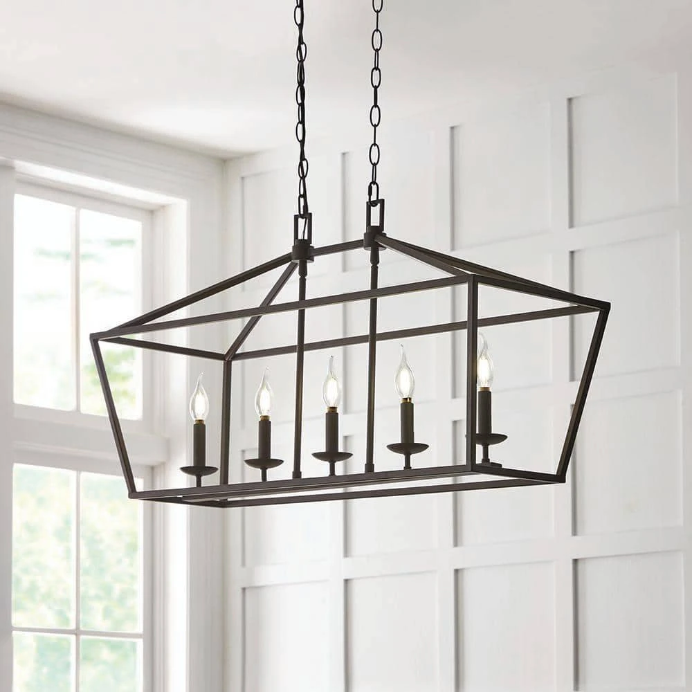 Home Decorators Collection Weyburn 5-Light 36 in. Bronze Caged Farmhouse Linear Island Hanging Chandelier for Kitchen 13 Home Decorators Collection Weyburn 5-Light 36 in. Bronze Caged Farmhouse Linear Island Hanging Chandelier for Kitchen - Image 11