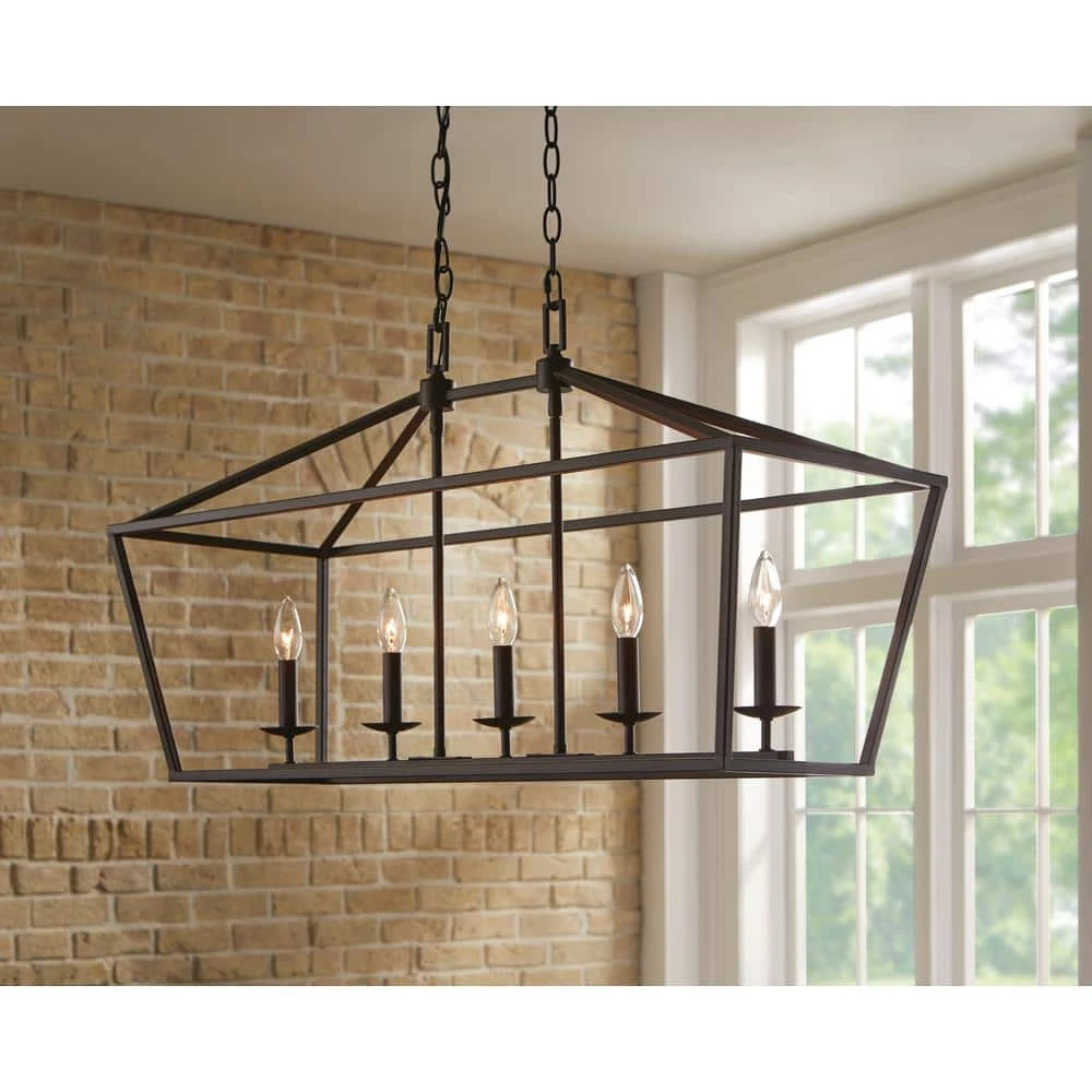 Home Decorators Collection Weyburn 5-Light 36 in. Bronze Caged Farmhouse Linear Island Hanging Chandelier for Kitchen 10 Home Decorators Collection Weyburn 5-Light 36 in. Bronze Caged Farmhouse Linear Island Hanging Chandelier for Kitchen - Image 8
