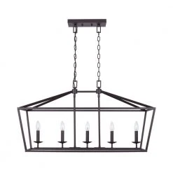 Home Decorators Collection Weyburn 5-Light 36 in. Bronze Caged Farmhouse Linear Island Hanging Chandelier for Kitchen