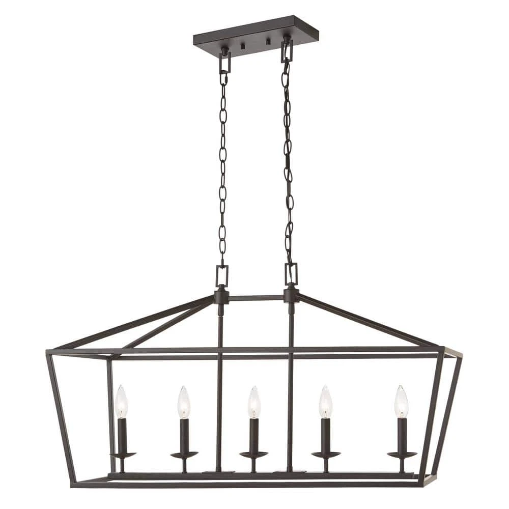 Home Decorators Collection Weyburn 5-Light 36 in. Bronze Caged Farmhouse Linear Island Hanging Chandelier for Kitchen 9 Home Decorators Collection Weyburn 5-Light 36 in. Bronze Caged Farmhouse Linear Island Hanging Chandelier for Kitchen - Image 7
