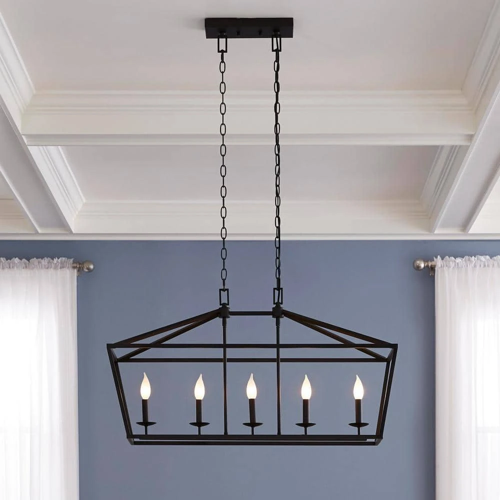 Home Decorators Collection Weyburn 5-Light 36 in. Bronze Caged Farmhouse Linear Island Hanging Chandelier for Kitchen 4 Home Decorators Collection Weyburn 5-Light 36 in. Bronze Caged Farmhouse Linear Island Hanging Chandelier for Kitchen - Image 2