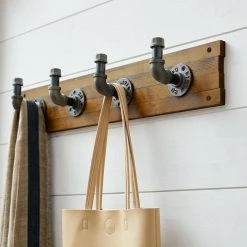 Home Decorators Collection 27 in. Brown Hook Rack with 4 Industrial Pipe Hooks -Flora Home Decorators Soldes brown home decorators collection hooks 64161 4f 1000