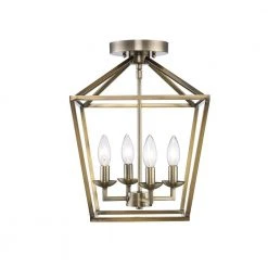 Home Decorators Collection Weyburn 16.5 in. 4-Light Brushed Brass Lantern Farmhouse Semi-Flush Mount Ceiling Light Fixture -Flora Home Decorators Soldes brushed brass home decorators collection flush mount lights c5596 bb 77 1000