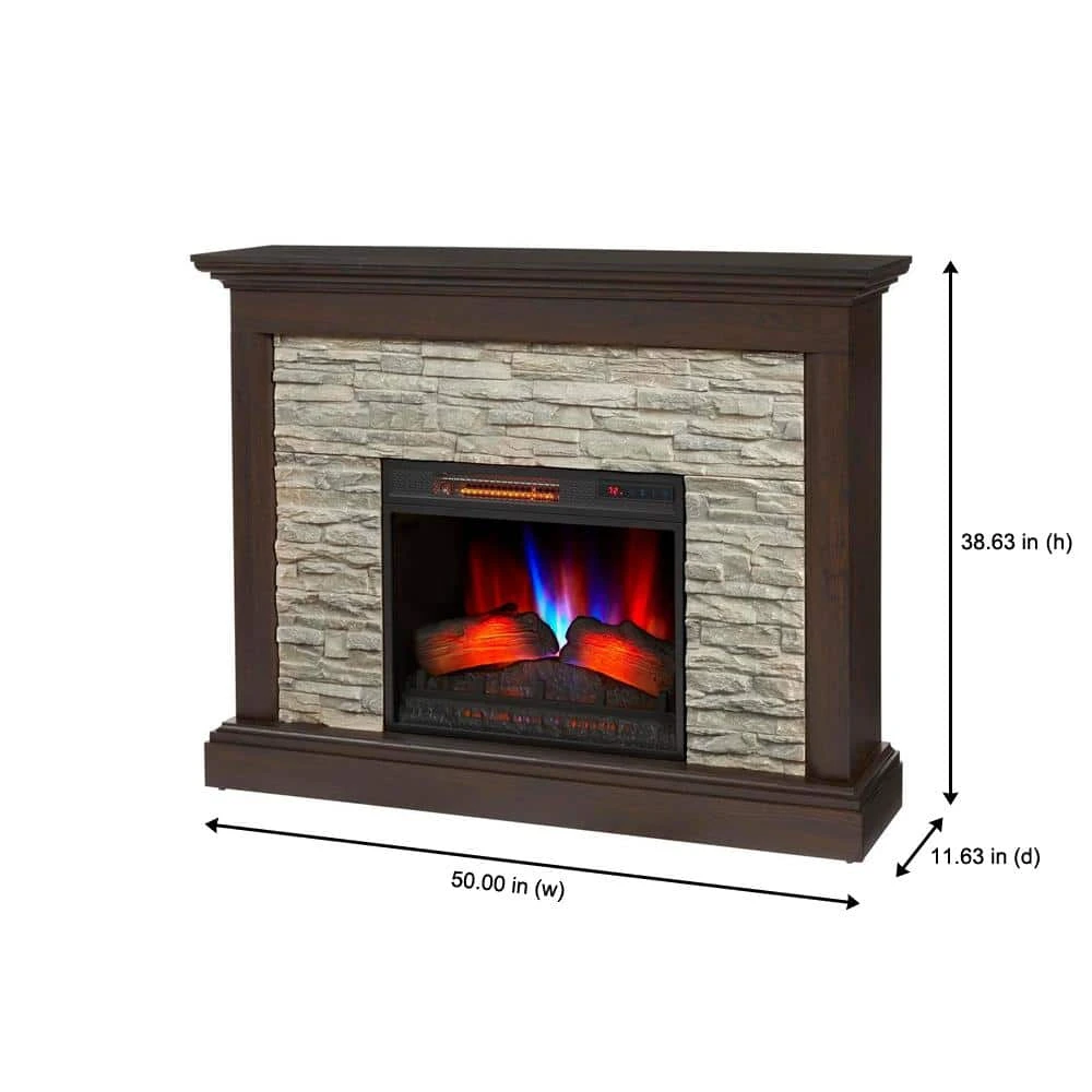 Home Decorators Collection Whittington 50 in. Freestanding Electric Fireplace in Brushed Dark Pine with Gray Faux Stone 5 Home Decorators Collection Whittington 50 in. Freestanding Electric Fireplace in Brushed Dark Pine with Gray Faux Stone - Image 3