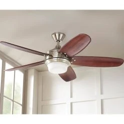 Home Decorators Collection Breezemore 56 in. Indoor LED Brushed Nickel Ceiling Fan with Light Kit, Downrod, DC Motor and Remote Control -Flora Home Decorators Soldes brushed nickel home decorators collection ceiling fans with lights 51558 1f 1000