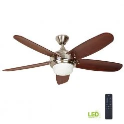 Home Decorators Collection Breezemore 56 in. Indoor LED Brushed Nickel Ceiling Fan with Light Kit, Downrod, DC Motor and Remote Control -Flora Home Decorators Soldes brushed nickel home decorators collection ceiling fans with lights 51558 77 1000