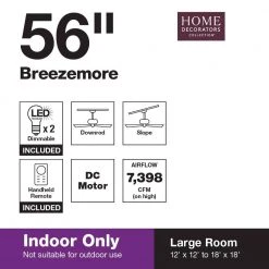 Home Decorators Collection Breezemore 56 in. Indoor LED Brushed Nickel Ceiling Fan with Light Kit, Downrod, DC Motor and Remote Control -Flora Home Decorators Soldes brushed nickel home decorators collection ceiling fans with lights 51558 c3 1000