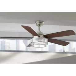 Home Decorators Collection Caldwell 52 in. Indoor Integrated LED Brushed Nickel Dry Rated Ceiling Fan with Light Kit and Remote Control -Flora Home Decorators Soldes brushed nickel home decorators collection ceiling fans with lights 52384 1d 1000