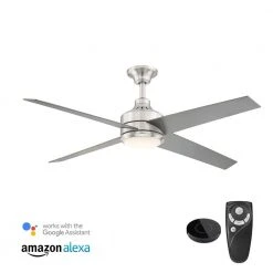 Home Decorators Collection Mercer 56 in. Integrated LED Brushed Nickel Ceiling Fan with Light Kit works with Google Assistant and Alexa -Flora Home Decorators Soldes brushed nickel home decorators collection ceiling fans with lights 54625 bond 44 1000