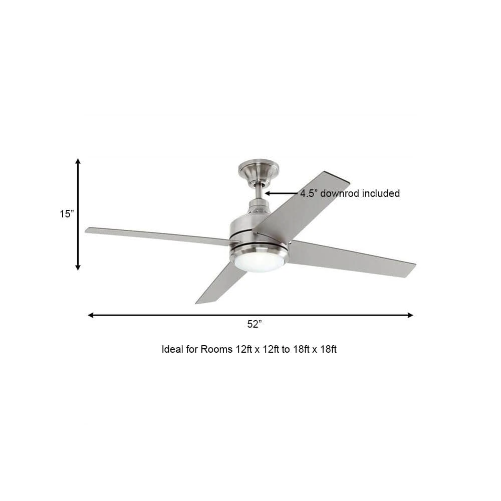 Home Decorators Collection Mercer 52 in. LED Indoor Brushed Nickel Ceiling Fan with Light Kit and Remote Control 5 Home Decorators Collection Mercer 52 in. LED Indoor Brushed Nickel Ceiling Fan with Light Kit and Remote Control - Image 3
