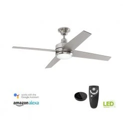 Home Decorators Collection Mercer 52 in. Integrated LED Indoor Brushed Nickel Ceiling Fan with Light Kit works with Google Assistant and Alexa -Flora Home Decorators Soldes brushed nickel home decorators collection ceiling fans with lights 54725 bond 40 1000