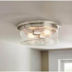 Home Decorators Collection Silveroak 13 in. 2-Light Brushed Nickel Flush Mount with Clear Seedy Glass Shade -Flora Home Decorators Soldes brushed nickel home decorators collection flush mount lights 23950 c3 1000