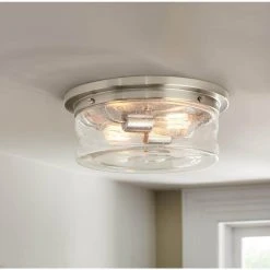 Home Decorators Collection Silveroak 13 in. 2-Light Brushed Nickel Flush Mount with Clear Seedy Glass Shade -Flora Home Decorators Soldes brushed nickel home decorators collection flush mount lights 23950 e1 1000