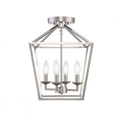 Home Decorators Collection Weyburn 16.5 in. 4-Light Brushed Nickel Lantern Farmhouse Semi-Flush Mount Kitchen Ceiling Light Fixture -Flora Home Decorators Soldes brushed nickel home decorators collection flush mount lights c5596 bn 77 1000