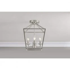 Home Decorators Collection Weyburn 16.5 in. 4-Light Brushed Nickel Lantern Farmhouse Semi-Flush Mount Kitchen Ceiling Light Fixture -Flora Home Decorators Soldes brushed nickel home decorators collection flush mount lights c5596 bn e1 1000