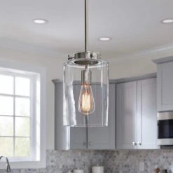 Home Decorators Collection Mullins 1-Light Brushed Nickel Mini Pendant with Clear Glass Shade -Flora Home Decorators Soldes brushed nickel home decorators collection pendant lights 27228 a0 1000