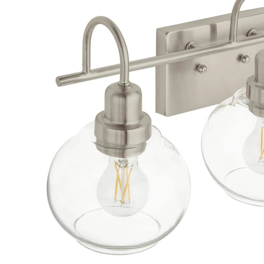 Home Decorators Collection Halyn 23 in. 3-Light Brushed Nickel Bathroom Vanity Light with Clear Glass Shades 7 Home Decorators Collection Halyn 23 in. 3-Light Brushed Nickel Bathroom Vanity Light with Clear Glass Shades - Image 5