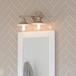 Home Decorators Collection Glenhurst 16 in. 2-Light Brushed Nickel Farmhouse Bathroom Vanity Light Fixture with Metal Shades -Flora Home Decorators Soldes brushed nickel home decorators collection vanity lighting hd 8002 bn d4 1000