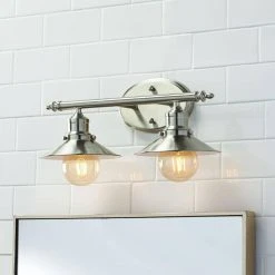 Home Decorators Collection Glenhurst 16 in. 2-Light Brushed Nickel Farmhouse Bathroom Vanity Light Fixture with Metal Shades -Flora Home Decorators Soldes brushed nickel home decorators collection vanity lighting hd 8002 bn e1 1000