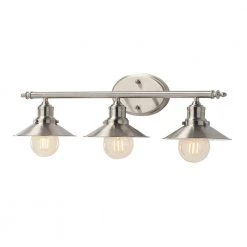 Home Decorators Collection Glenhurst 25 in. 3-Light Brushed Nickel Farmhouse Bathroom Vanity Light Fixture with Metal Shades