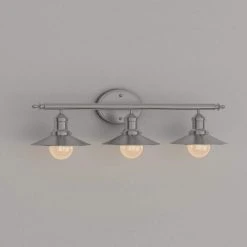 Home Decorators Collection Glenhurst 25 in. 3-Light Brushed Nickel Farmhouse Bathroom Vanity Light Fixture with Metal Shades -Flora Home Decorators Soldes brushed nickel home decorators collection vanity lighting hd 8003 bn d4 1000