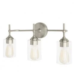 Home Decorators Collection Ayelen 22 in. 3-Light Brushed Nickel Modern Bathroom Vanity Light -Flora Home Decorators Soldes brushed nickel with clear glass home decorators collection vanity lighting 39109 hbu 1d 1000