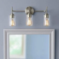 Home Decorators Collection Ayelen 22 in. 3-Light Brushed Nickel Modern Bathroom Vanity Light -Flora Home Decorators Soldes brushed nickel with clear glass home decorators collection vanity lighting 39109 hbu 40 1000