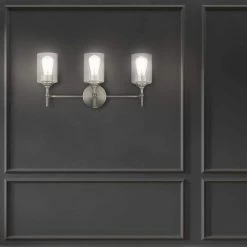 Home Decorators Collection Ayelen 22 in. 3-Light Brushed Nickel Modern Bathroom Vanity Light -Flora Home Decorators Soldes brushed nickel with clear glass home decorators collection vanity lighting 39109 hbu 4f 1000