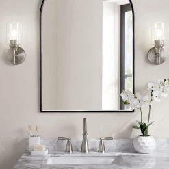 Home Decorators Collection Ayelen 1-Light Brushed Nickel Indoor Wall Sconce, Modern Wall Light -Flora Home Decorators Soldes brushed nickel with clear glass home decorators collection wall sconces 39342 hbu 1f 1000