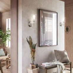 Home Decorators Collection Ayelen 1-Light Brushed Nickel Indoor Wall Sconce, Modern Wall Light -Flora Home Decorators Soldes brushed nickel with clear glass home decorators collection wall sconces 39342 hbu 31 1000