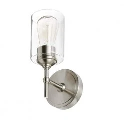 Home Decorators Collection Ayelen 1-Light Brushed Nickel Indoor Wall Sconce, Modern Wall Light -Flora Home Decorators Soldes brushed nickel with clear glass home decorators collection wall sconces 39342 hbu a0 1000